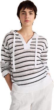 Haven Well Within Linen Cotton Blend Striped Open Stitch Hoodie