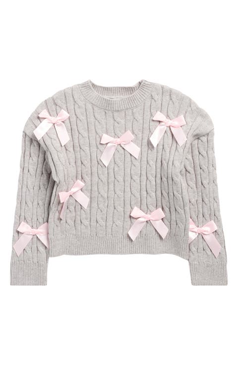 Kids' Satin Bow Cable Stitch Sweater (Little Kid)