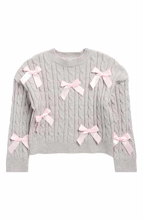 Vigoss Kids' Satin Bow Cable Stitch Sweater