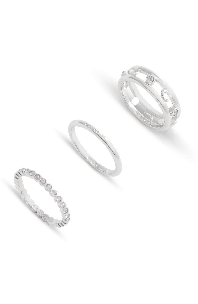 COACH Set of 3 Stacking Rings, Main, color, Rhodium