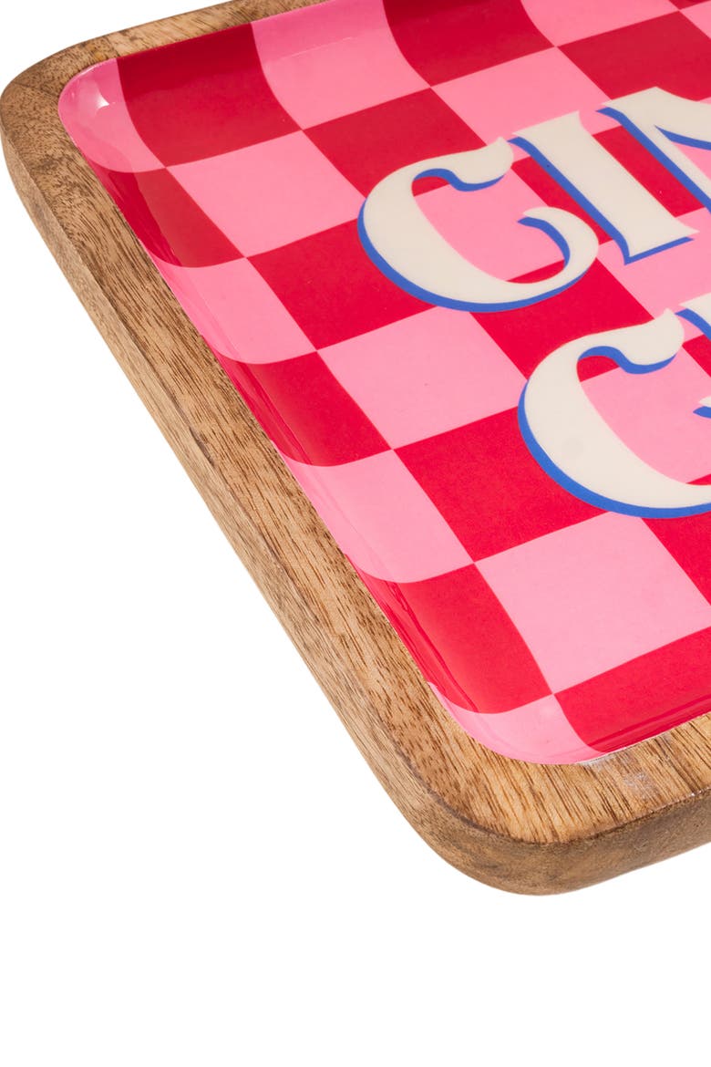 Lakri Mango Wood Tray 10X10 In, Alternate, color, Pink