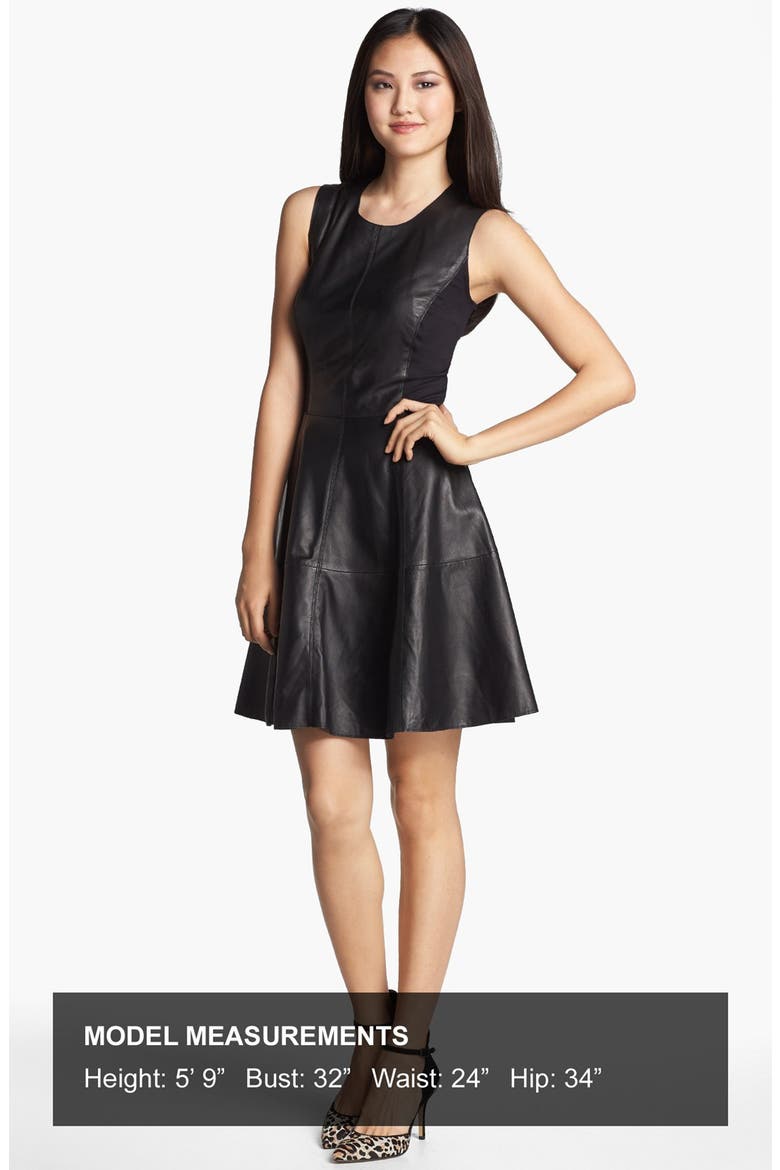 Back Zip Leather & Ponte Dress, Alternate, color, BLACK