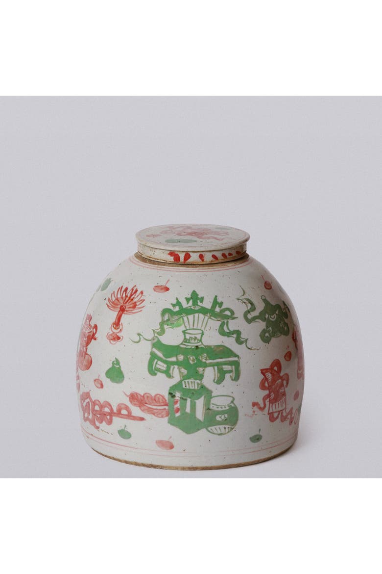 Rustic Porcelain Ancient Treasures Large Jar, Main, color, Pink + Green