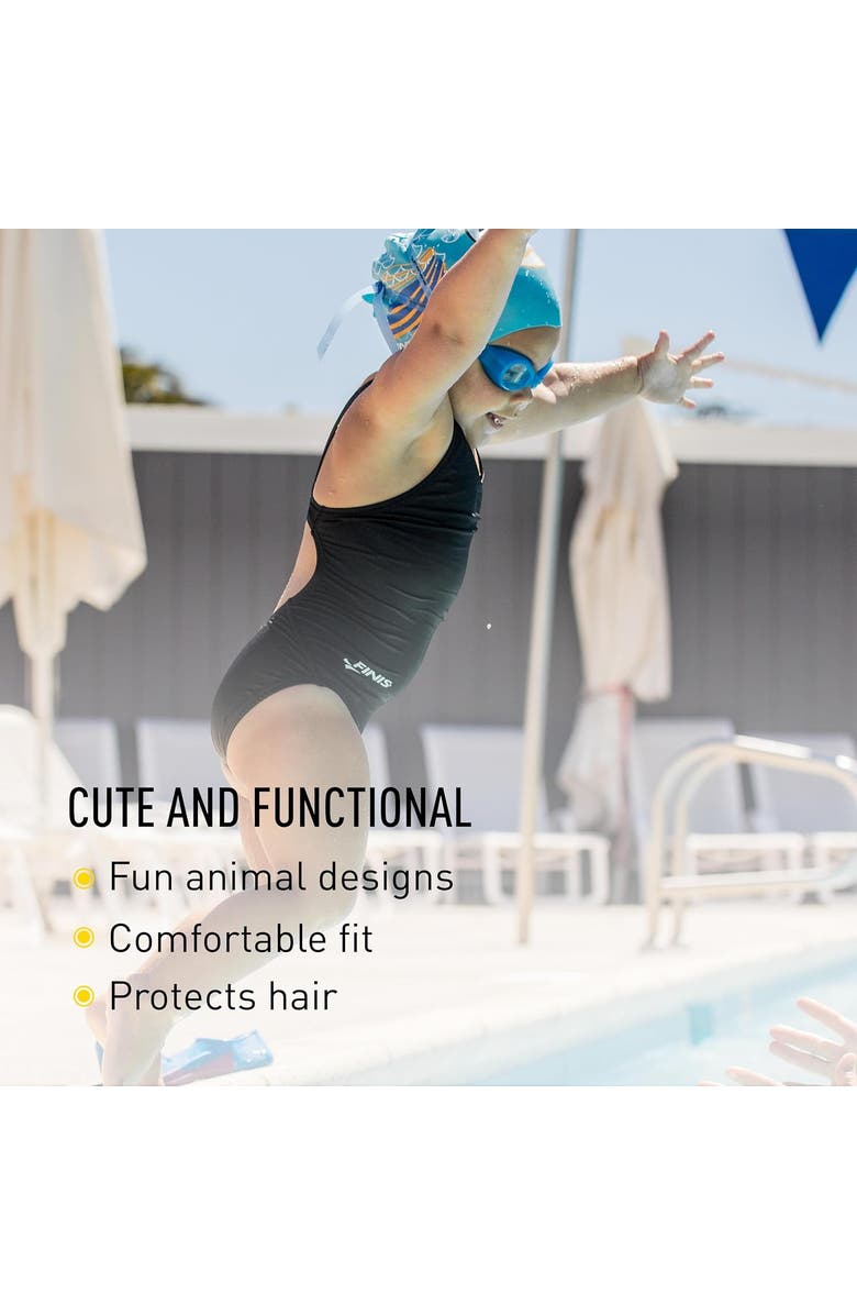 FINIS Animal Heads Silicone Swim Cap for Kids Fun 3D Animal Designs Snug Fit Chlorine Protection, Alternate, color, Shark