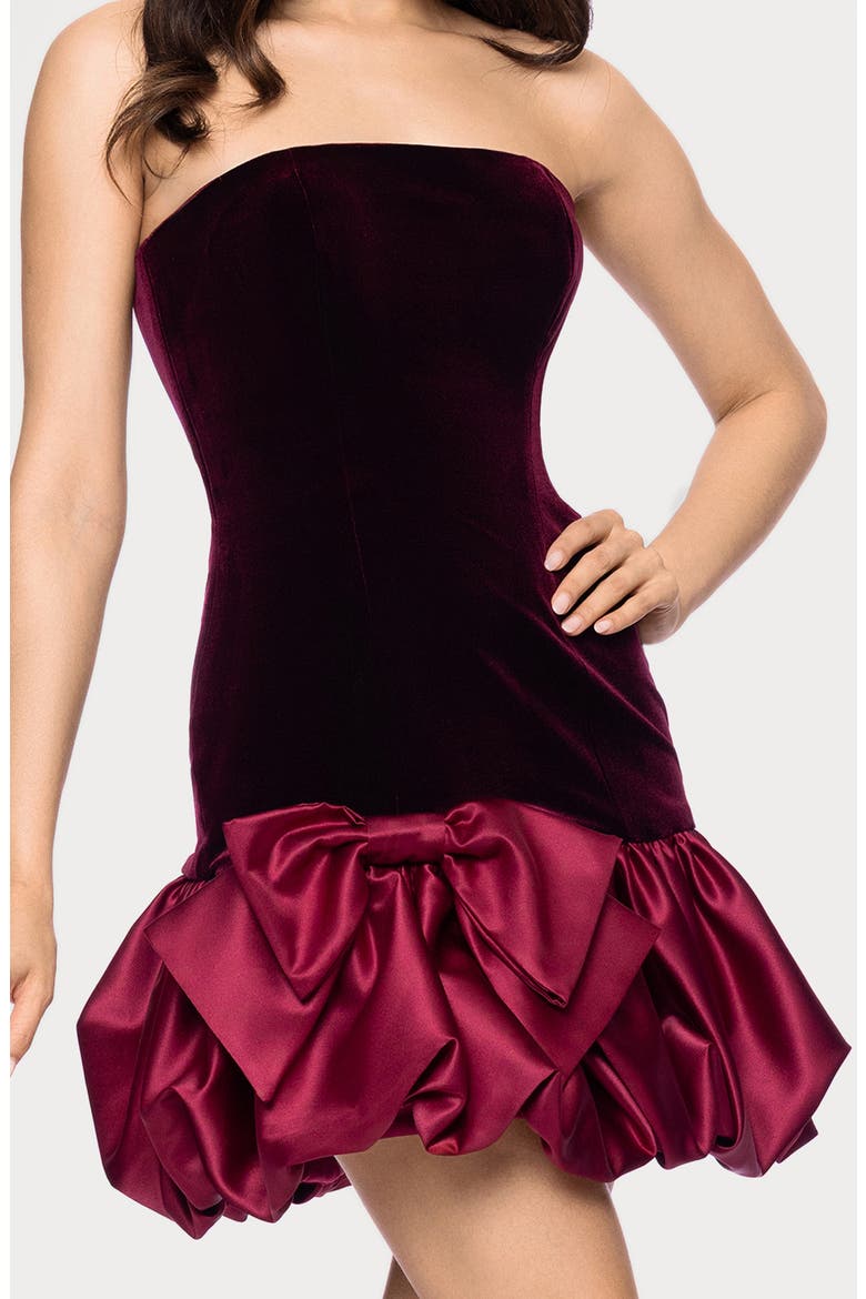 Mixed Media Bubble Hem Cocktail Minidress, Alternate, color, WINE