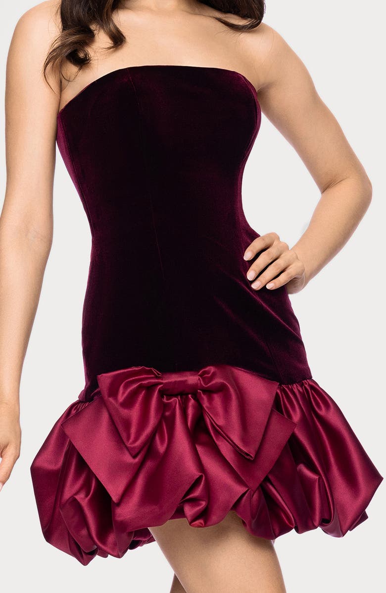 Blondie Nites Mixed Media Bubble Hem Cocktail Minidress, Alternate, color, Wine