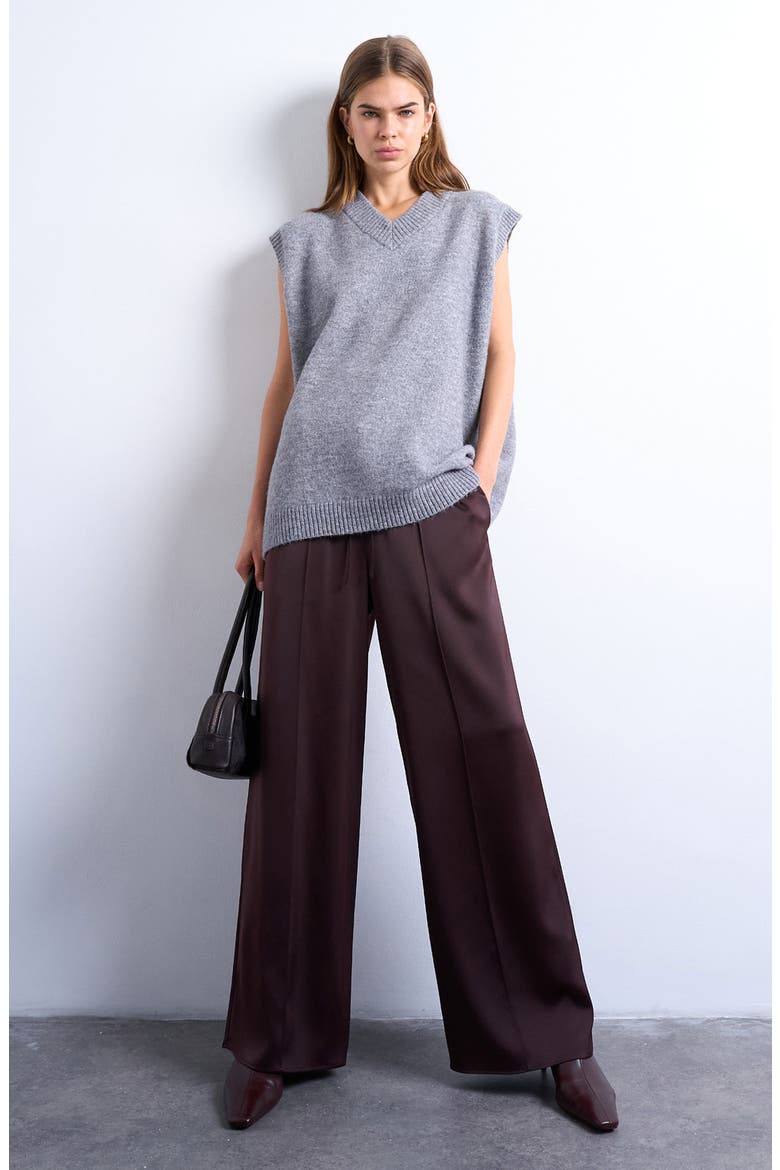Drawstring Waist Wide Leg Pants, Main, color, BURGUNDY