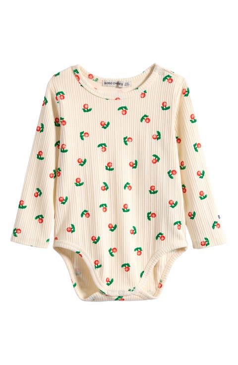 Stamp Bloom Stretch Organic Cotton Rib Bodysuit