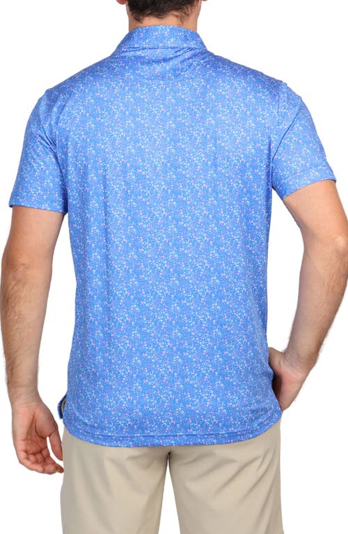 Tailorbyrd Abstract Floral Print Performance Polo In Blue