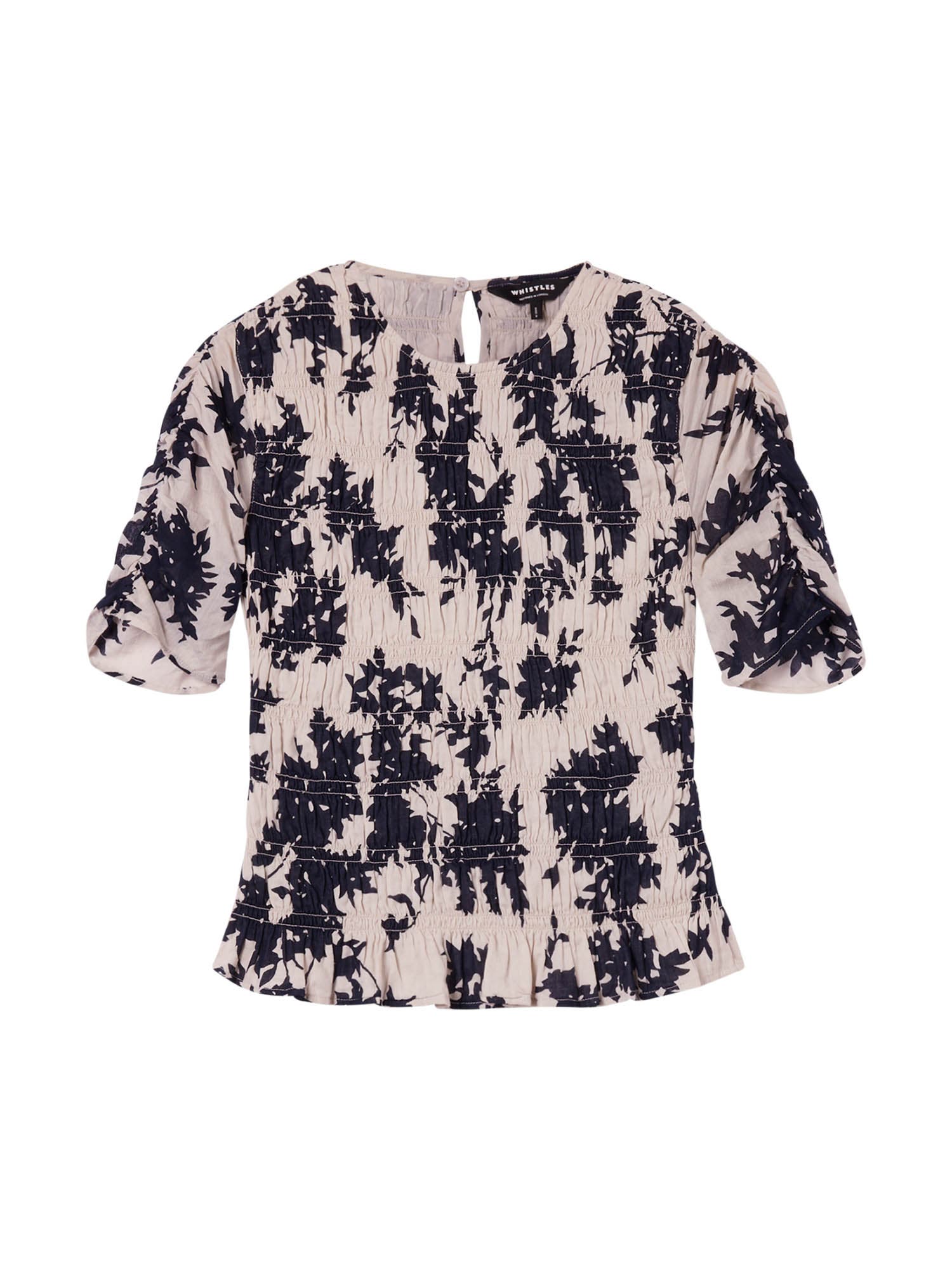 Smocked Floral Ruffle Hem Peplum Blouse - image 2