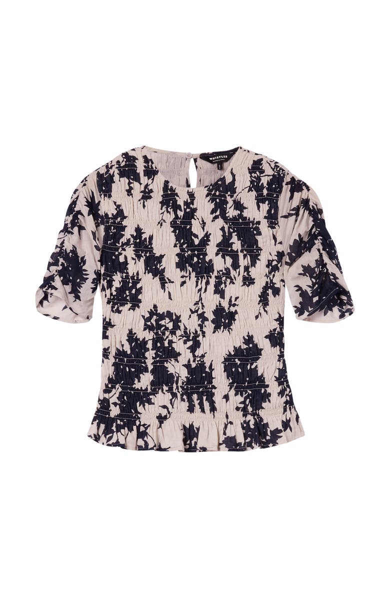 Whistles Smocked Floral Ruffle Hem Peplum Blouse, Alternate, color, Ivory/Multi