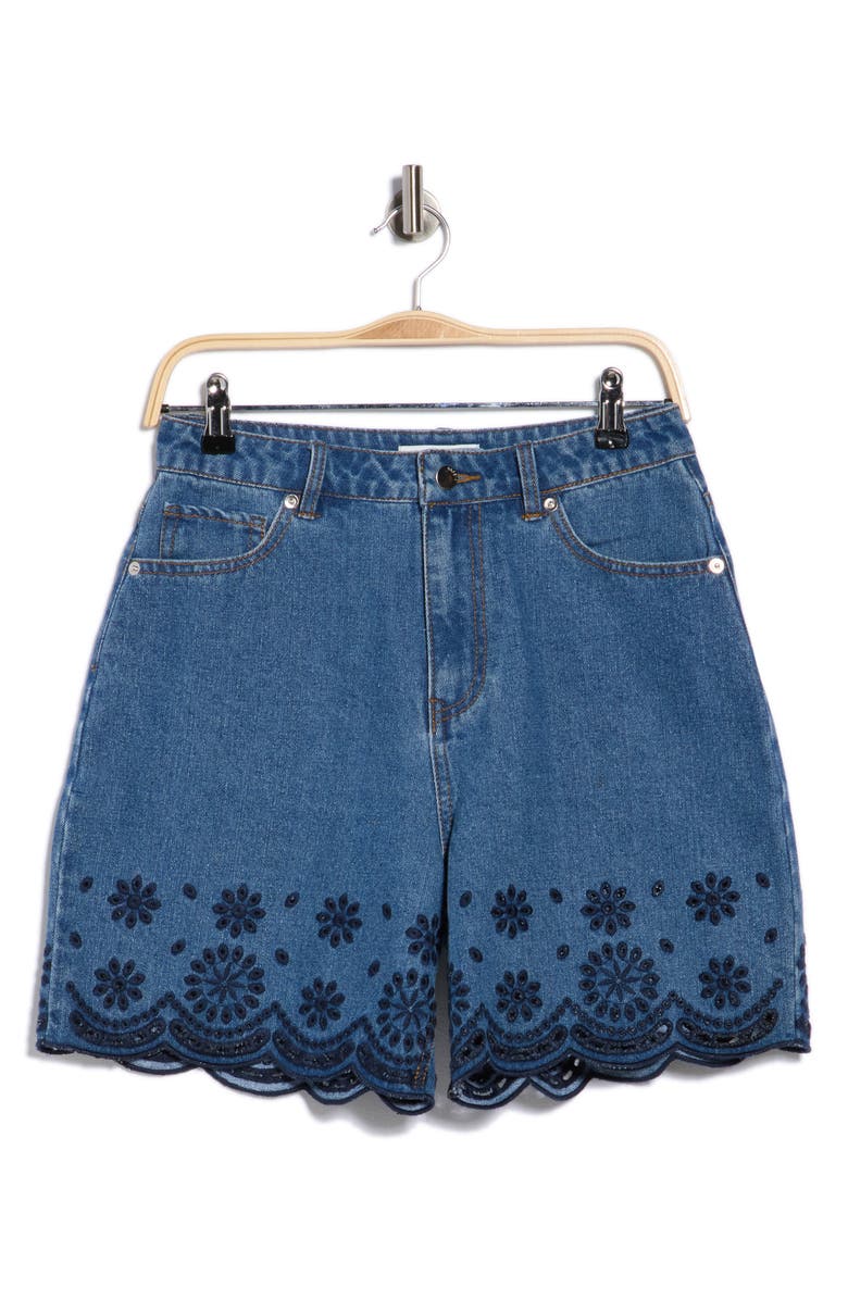 Vigoss Eyelet Trim Denim Shorts, Alternate, color, Dark Wash