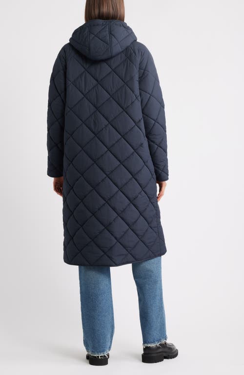 Bernardo Hooded Quilted Longline Jacket In Blue