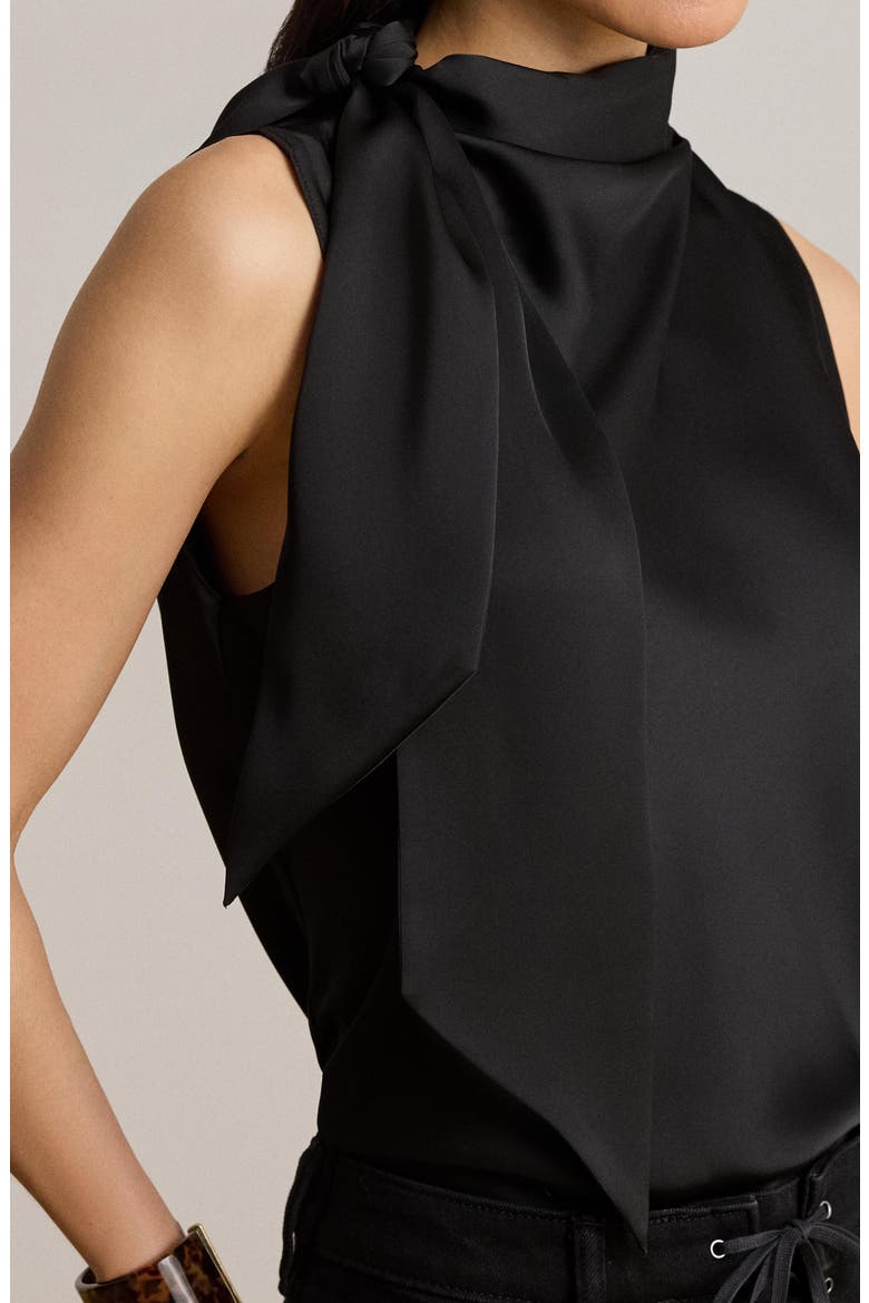 Sleeveless Satin Charmeuse Top, Alternate, color, BLACK