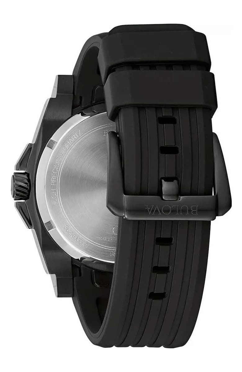 BULOVA Precisionist 3-Hand Quartz Silicone Strap Watch, 48.3mm, Alternate, color, Black