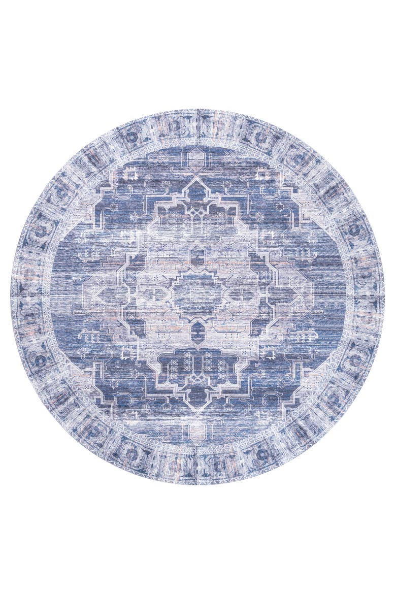 Alanya Ornate Medallion Machine-Washable Round Area Rug, Alternate, color, Navy/Cream
