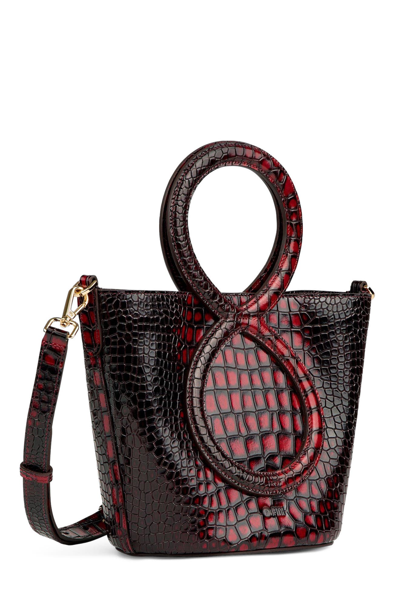 Infinity Bag - Burgundy and Black Crocodile Embossed, Alternate, color, Burgundy and Black