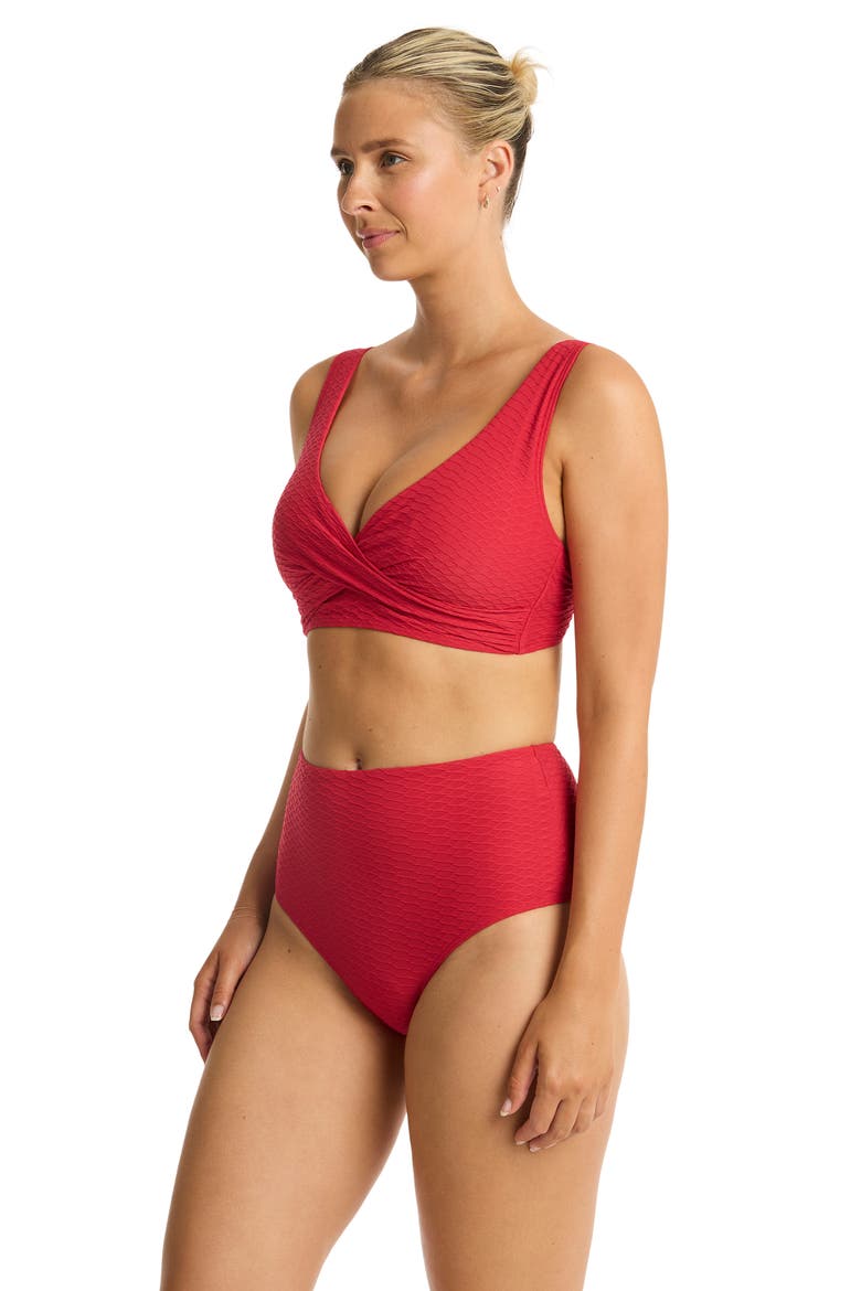 Cross Front Multifit Bikini Top, Alternate, color, RED