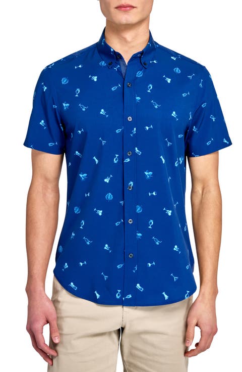 Cocktail Short Sleeve Woven Button Down Shirt