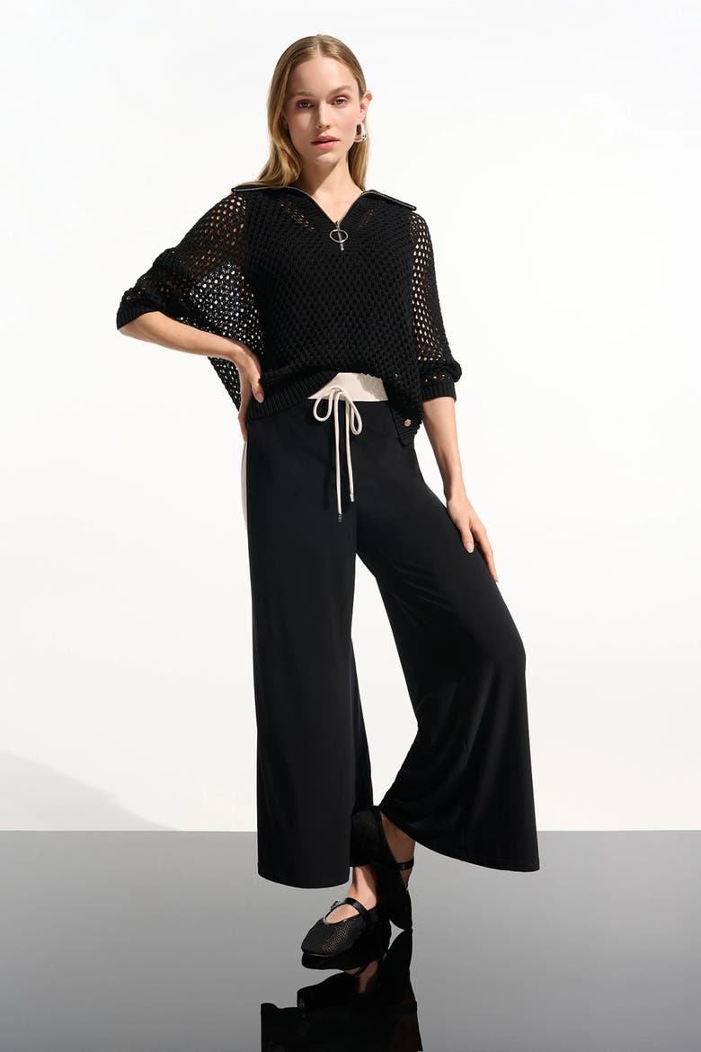 Vicscose Blend Boxy Sweater Knit With Zipped Neckline, Alternate, color, Black