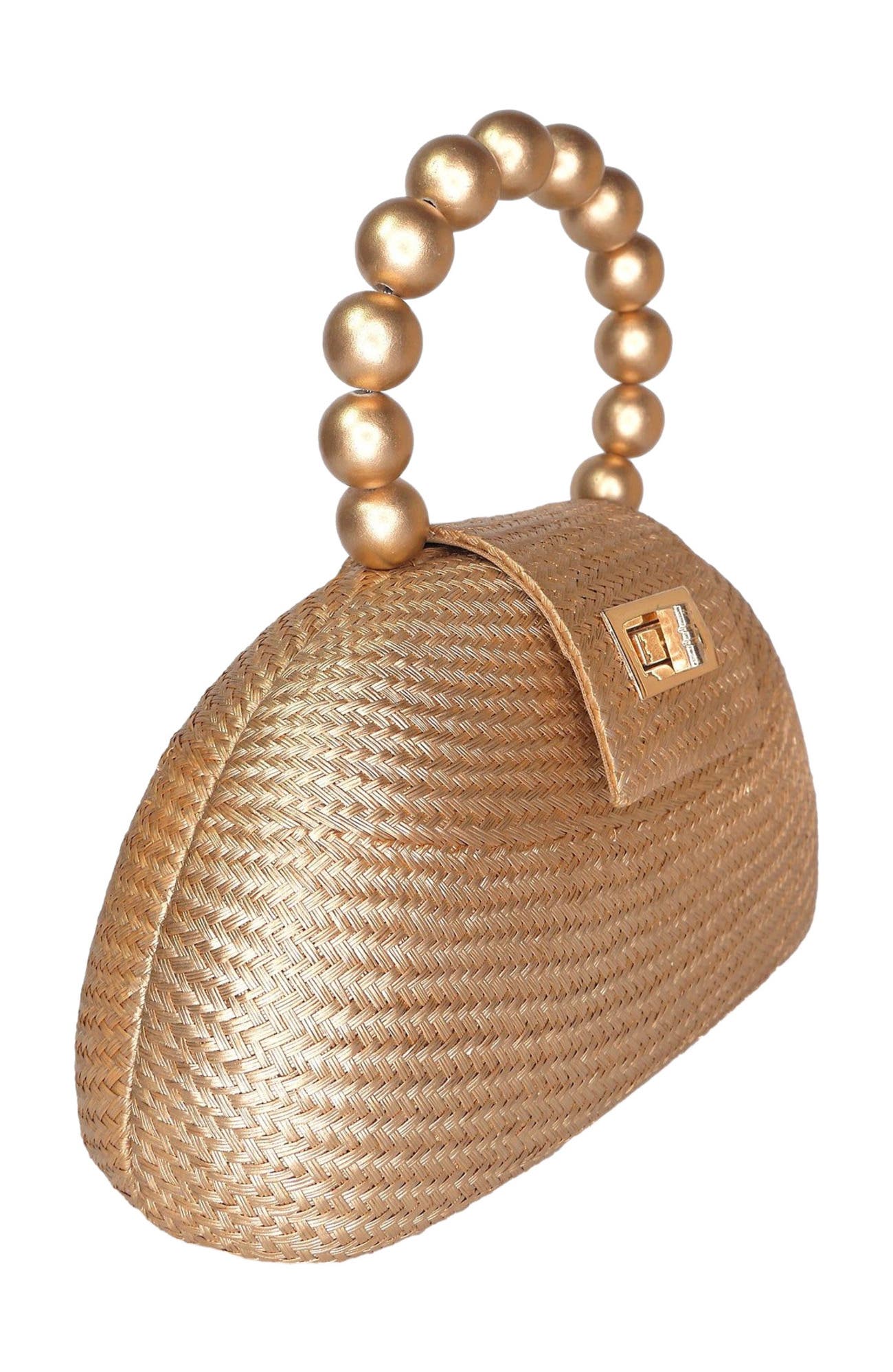 Soli 
Sun THE ORLA Woven Straw 
Wooden Bead Statement Clutch Bag, Alternate, color, Gold