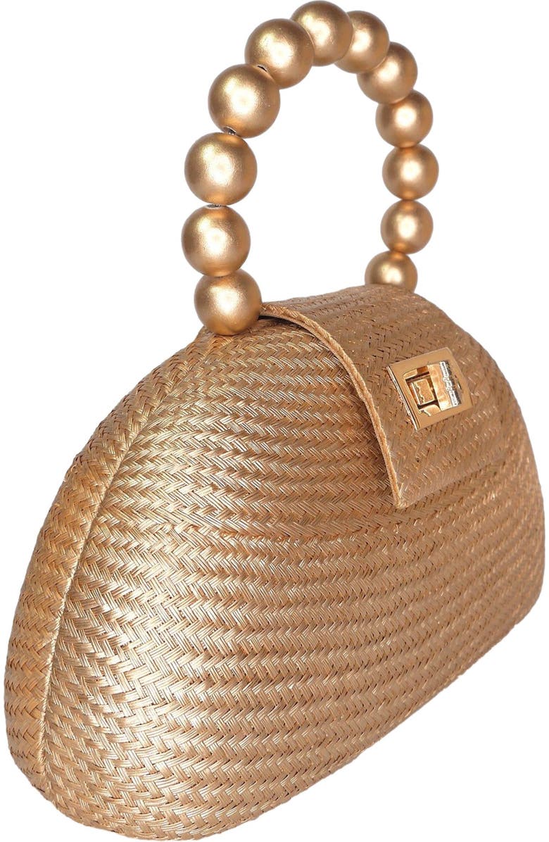 Soli & Sun THE ORLA Woven Straw & Wooden Bead Statement Clutch Bag, Alternate, color, Gold
