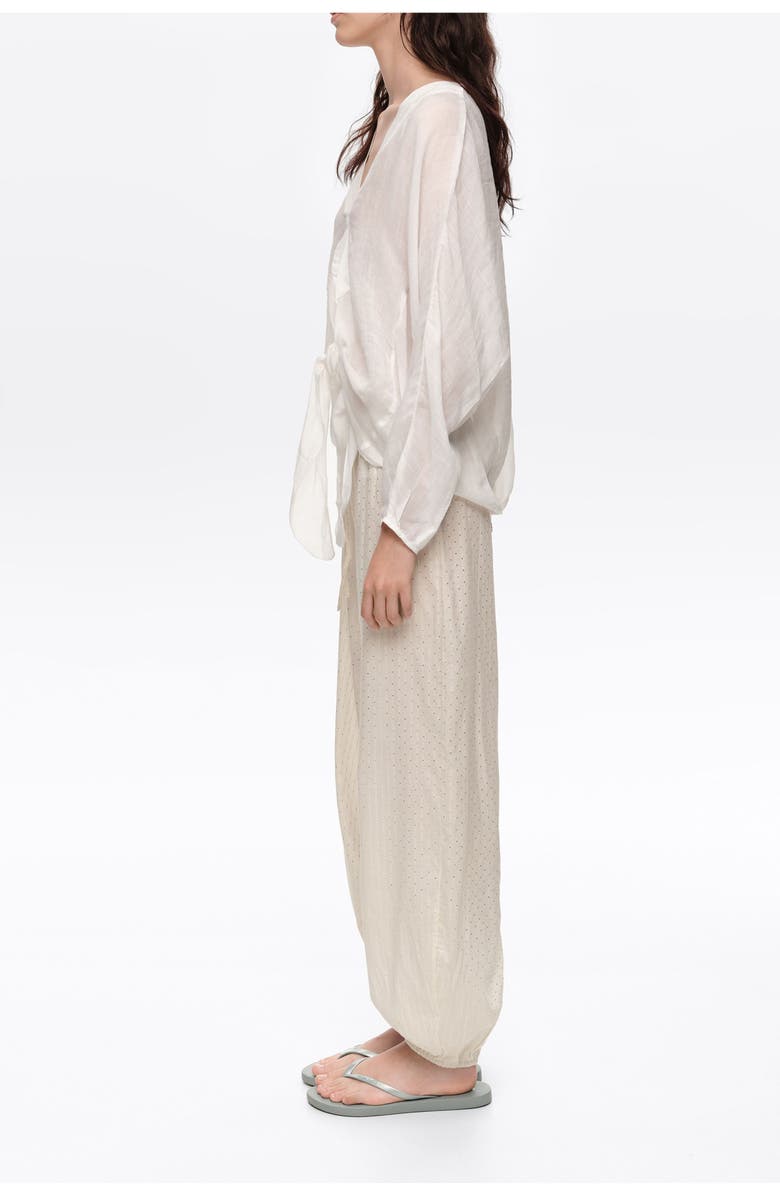Bimba y Lola Ramie Maxi Bow Cape Shirt, Alternate, color, White