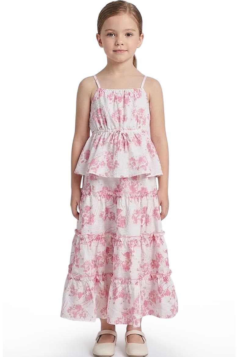 Kids' Floral Peplum Textured Cotton Top, Alternate, color, PINK