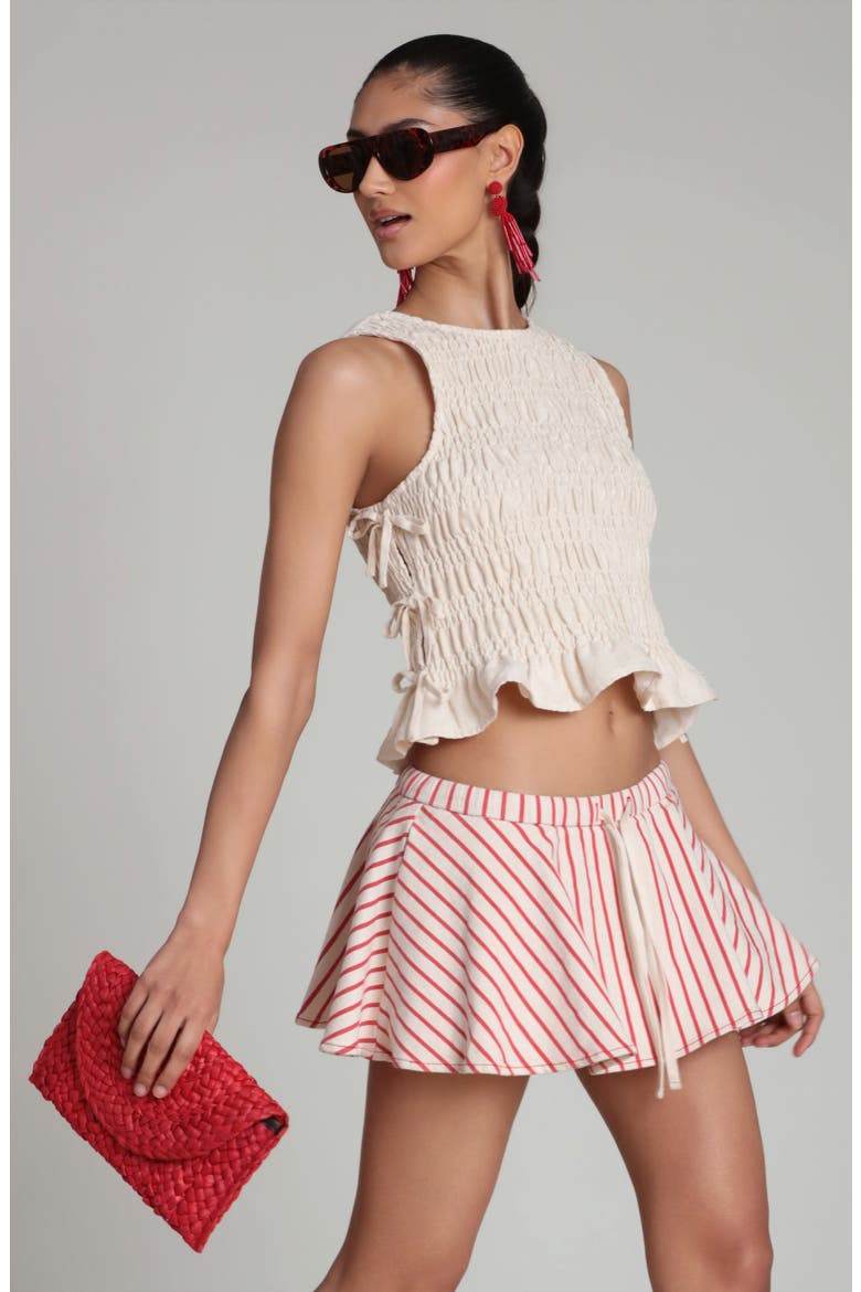 Tie Waist Miniskort, Alternate, color, CREAM- RED STRIPE