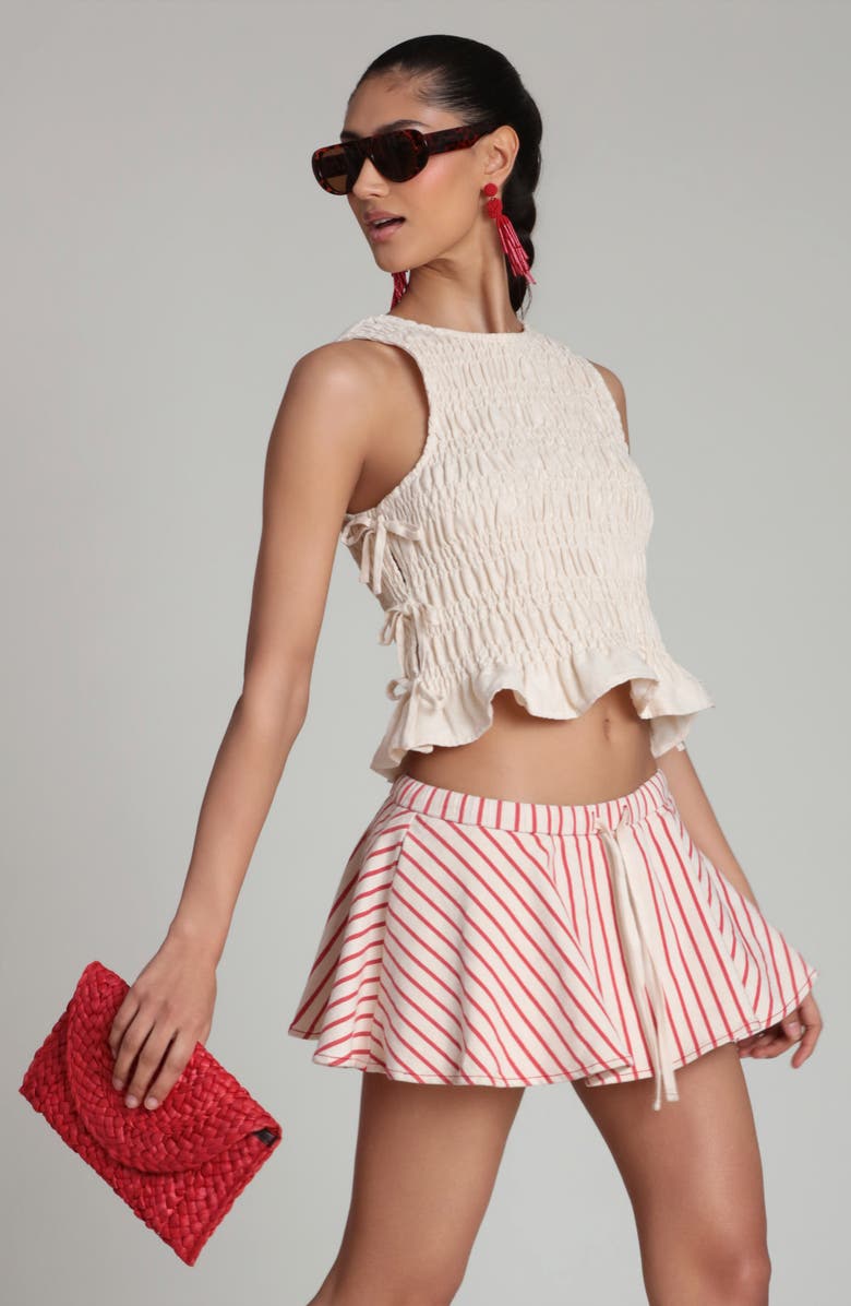 Avec Les Filles Tie Waist Miniskort, Alternate, color, Cream- Red Stripe