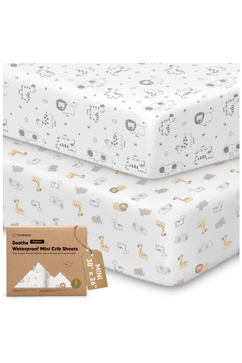 2-Pack Soothe [Protect+] Waterproof Mini Crib Sheets, Main, color, KeaSafari