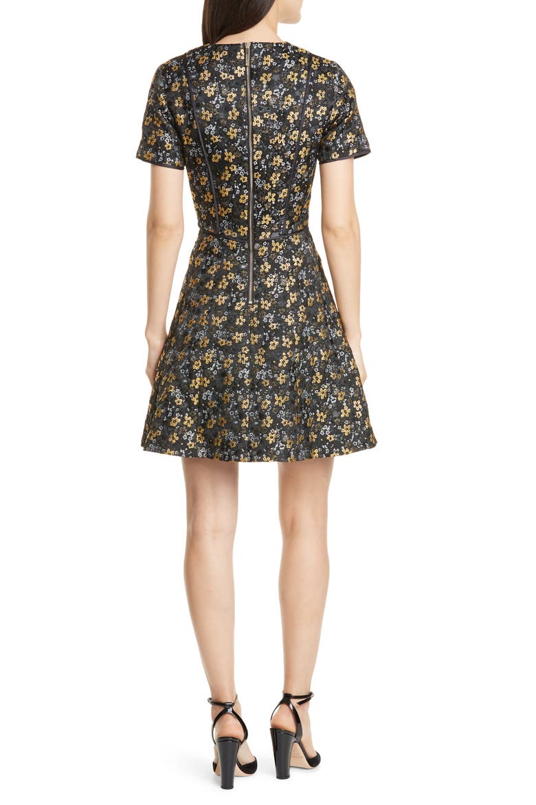 Divwine Floral Jacquard Fit & Flare Dress, Alternate, color, BLACK