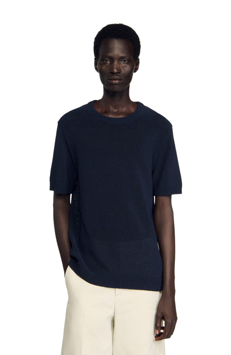 SANDRO Fine knit T-shirt, Alternate, color, Navy Blue