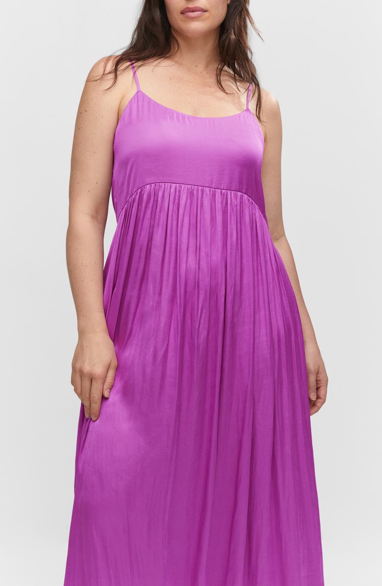 MANGO Scoop Neck Satin Dress, Alternate, color, Fuchsia