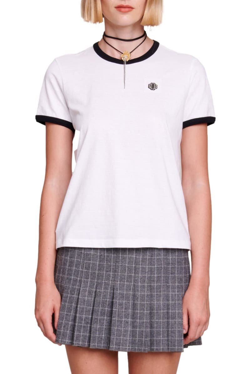 maje Contrast Trim Cotton T-Shirt, Main, color,