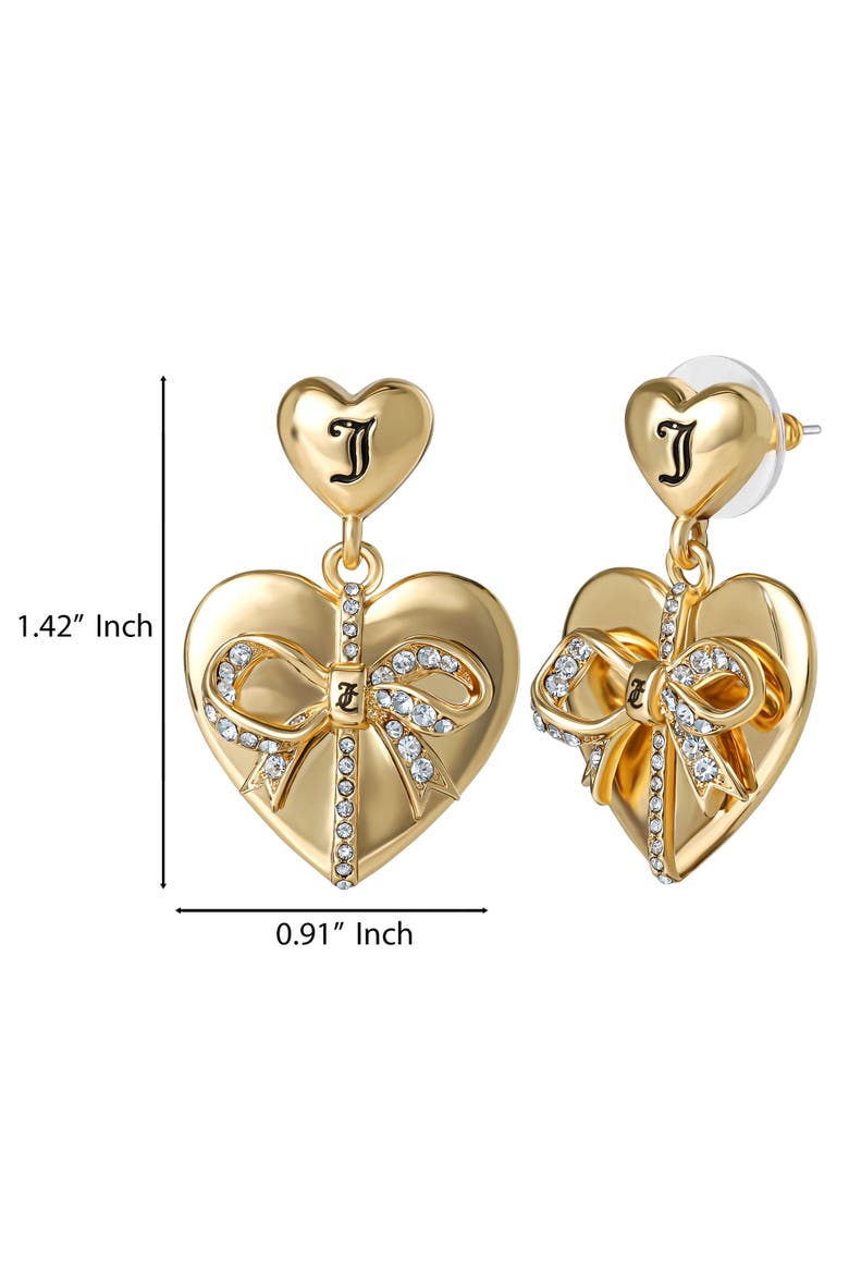 Quilted Double-Heart Drop Earrings, Gold-Tone with Crystal Accents, Alternate, color, Gold Tone