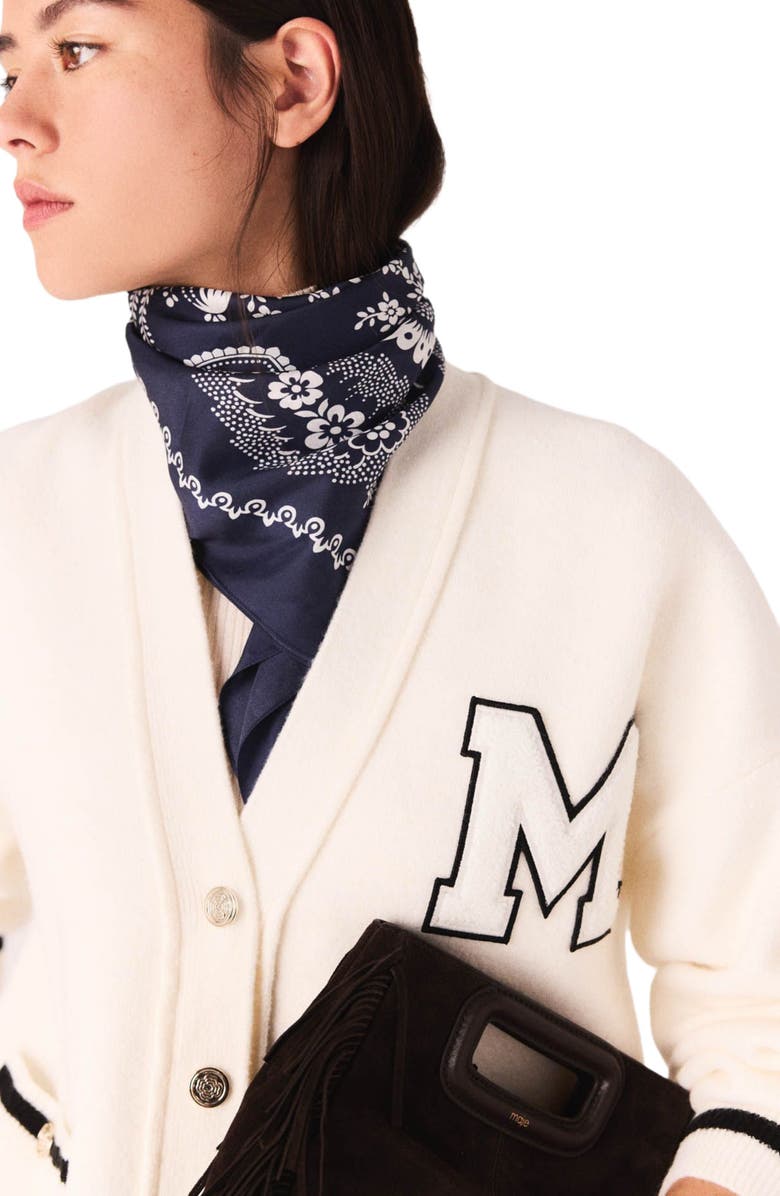 maje Long cardigan with embroidery, Alternate, color, Ecru