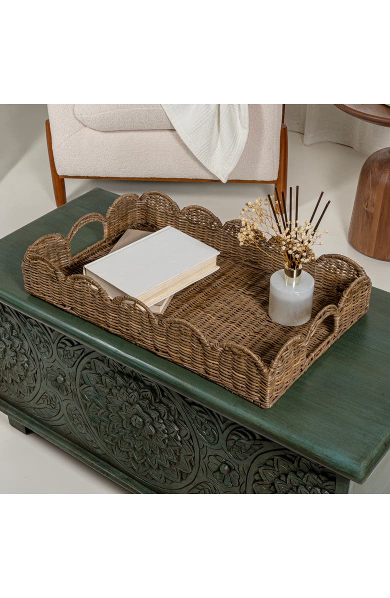 HAPPIMESS Scalloped 21.5" Southwestern Cottage Hand-Woven Rattan Tray with Handles, Alternate, color, Natural