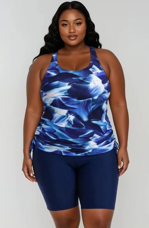 Plus Size Maya Tankini Swim Top With Built-in Bra and High Waisted Long Bike Swim Shorts