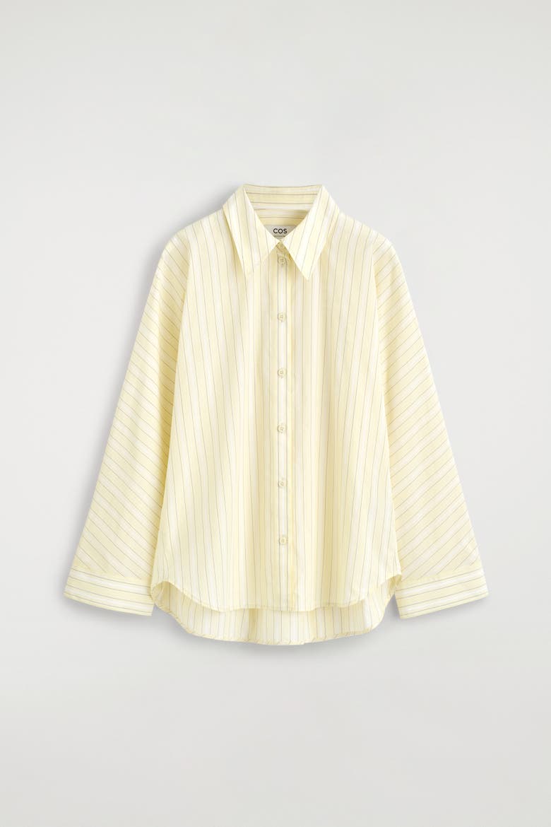 Pleated Striped Cotton Shirt, Alternate, color, YELLOW / STRIPED