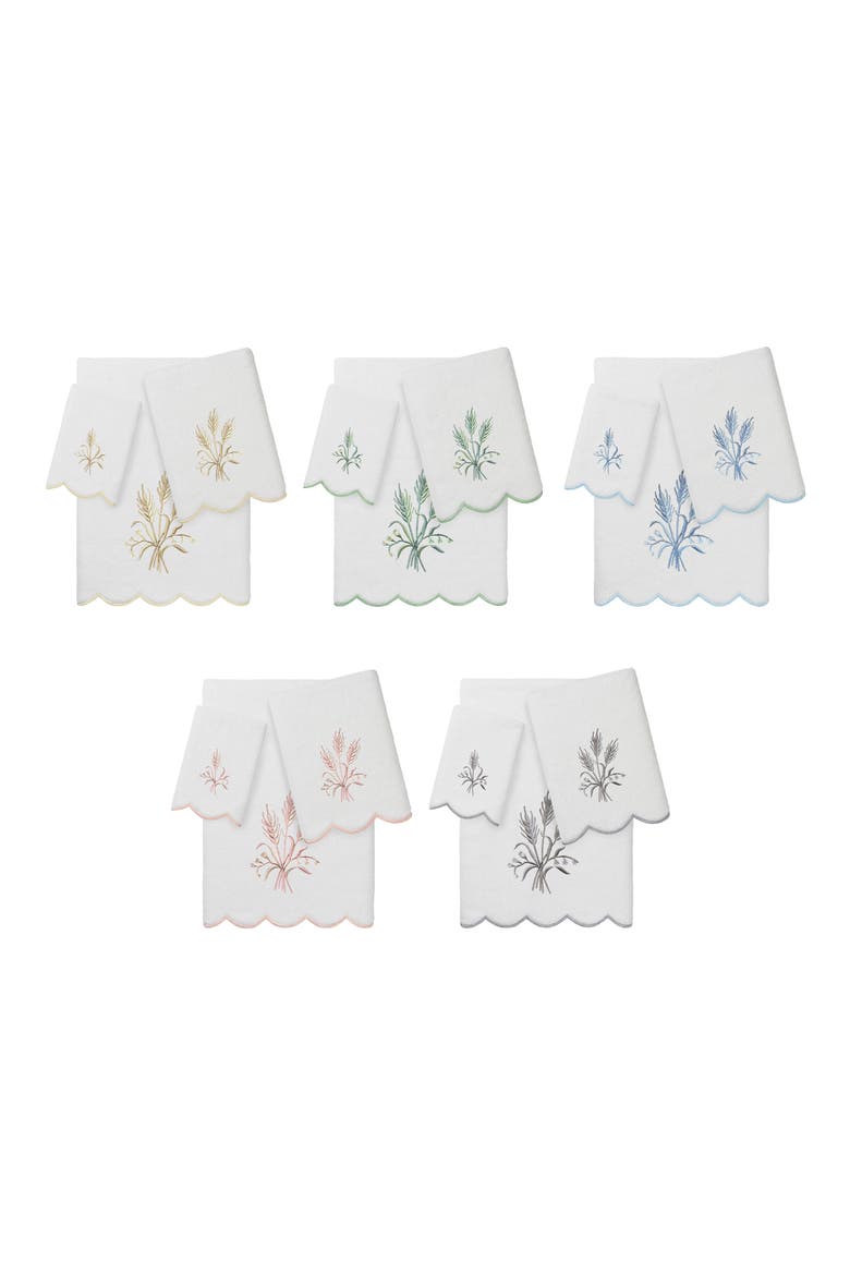 Whitney Scalloped 3-Piece Embellished Towel Set, Alternate, color, WHITE/ BLUE