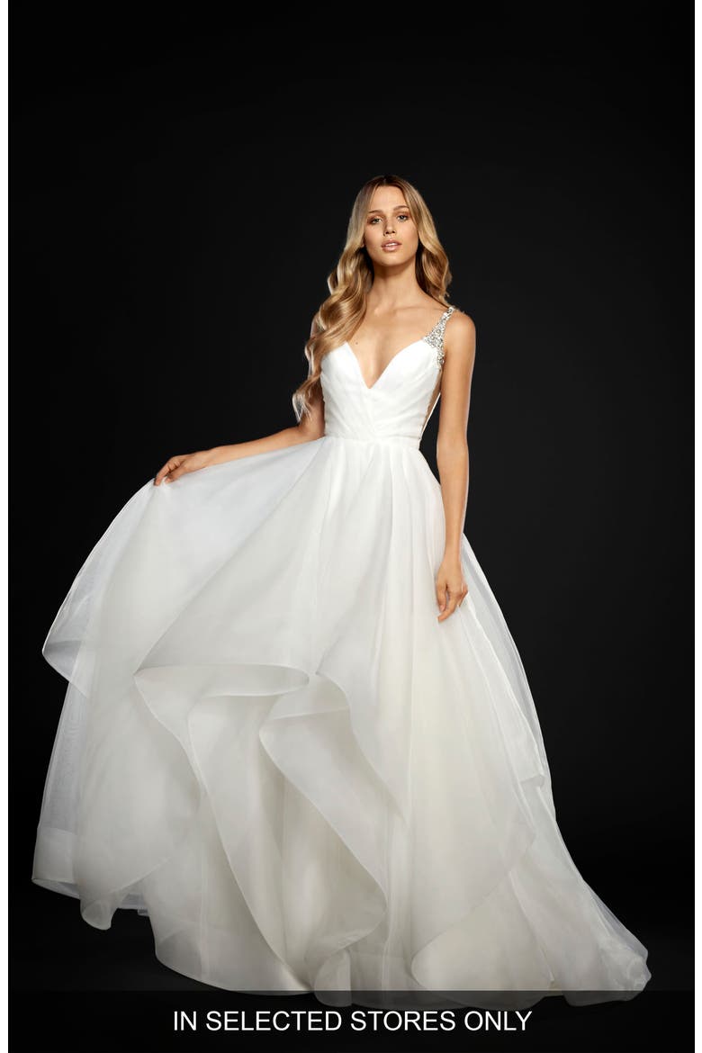 Dare Embellished Draped Organza Ballgown, Main, color, IVORY