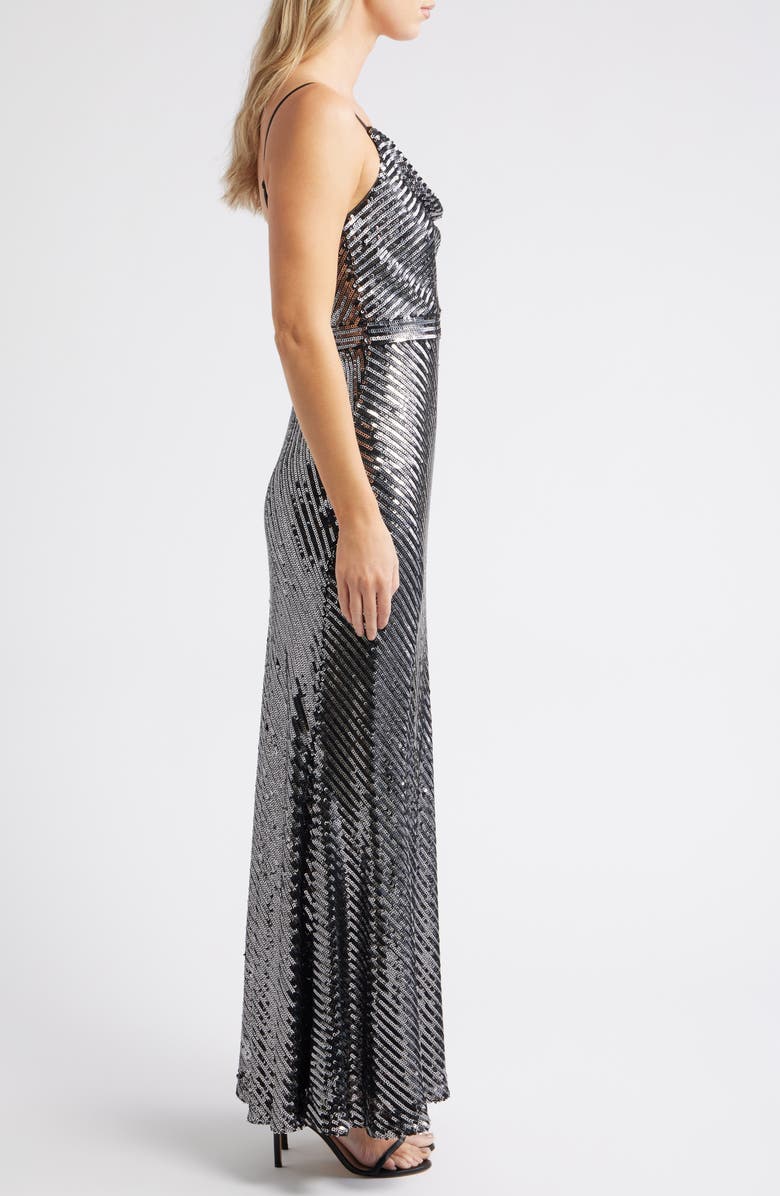 Vince Camuto Linear Sequin Mermaid Gown, Alternate, color, Gunmetal