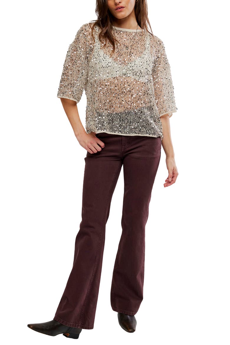 Calypso Sequin Open Knit T-Shirt, Alternate, color, MORNING OAT
