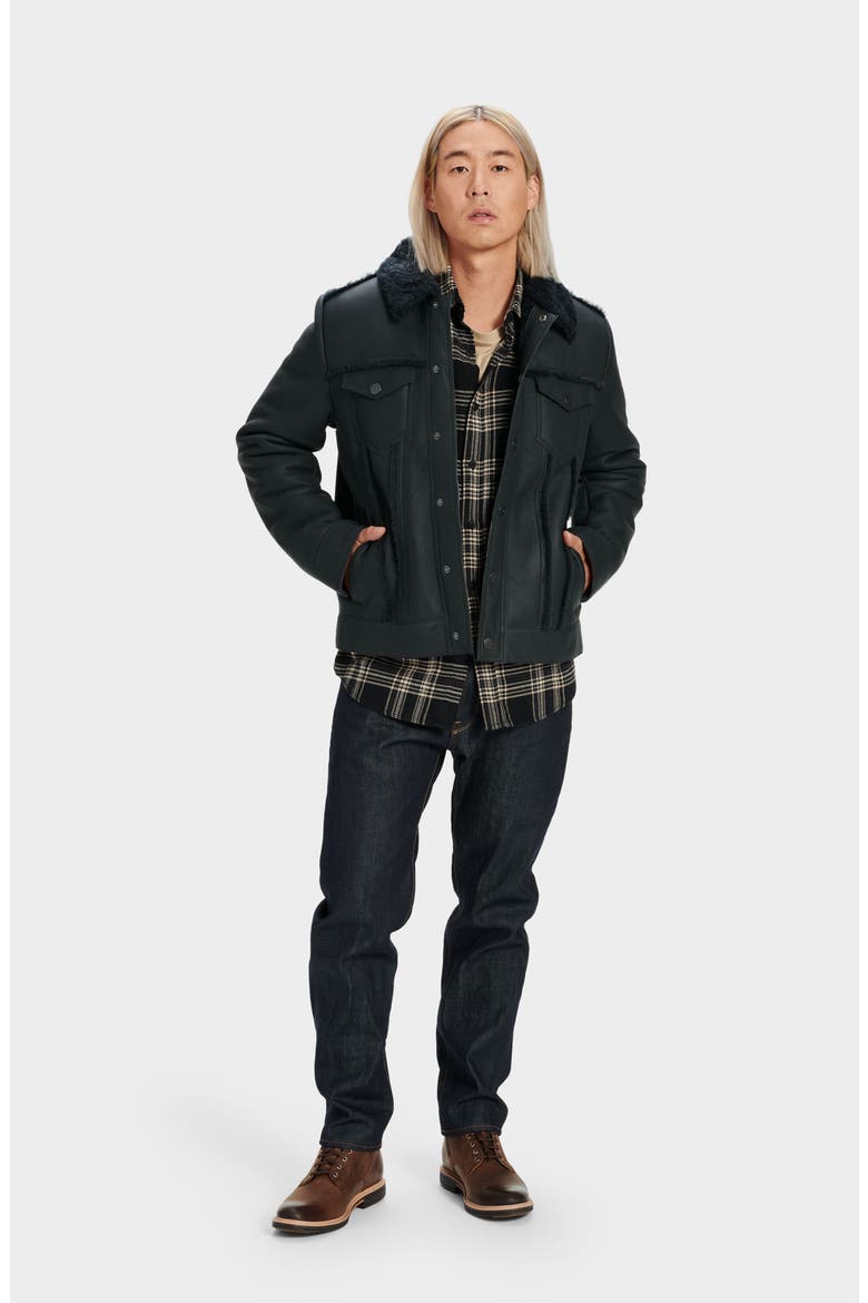 Clint Genuine Shearling Trucker Jacket, Alternate, color, BLACK