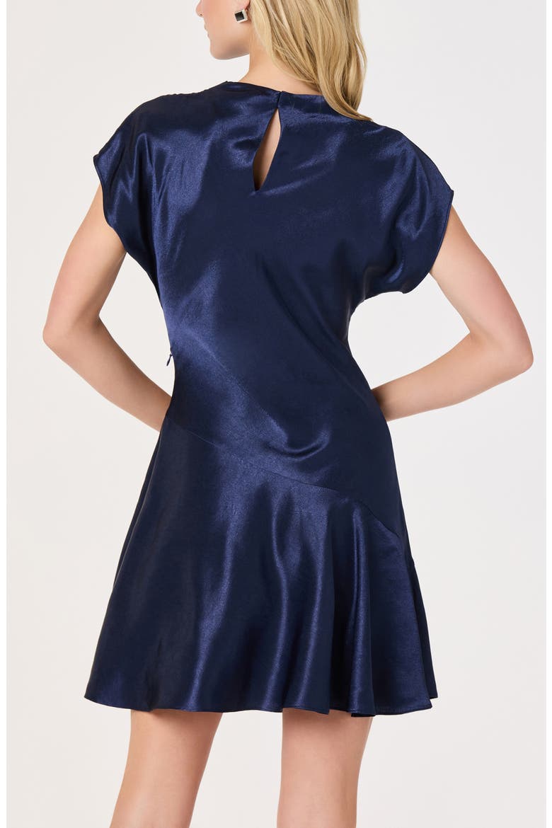 Sherrer Cowl Neck Satin Dress, Alternate, color, NAVY