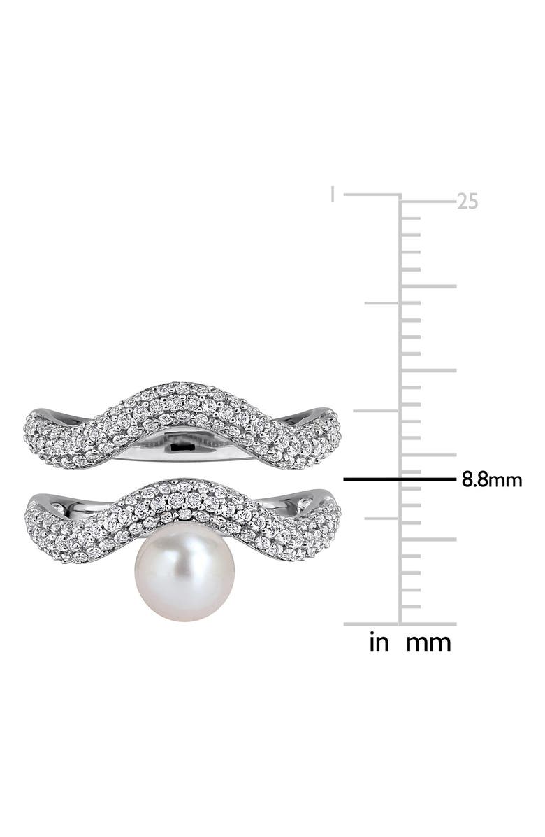 DELMAR Set of 2 Sterling Silver Pavé White Topaz & Cultured Pearl Wavy Band Rings, Alternate, color, 