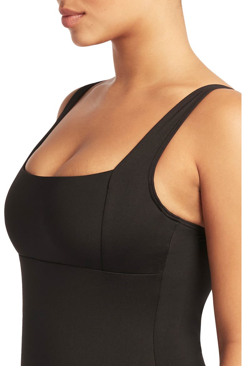 Square Neck One-Piece Swimsuit, Alternate, color, BLACK