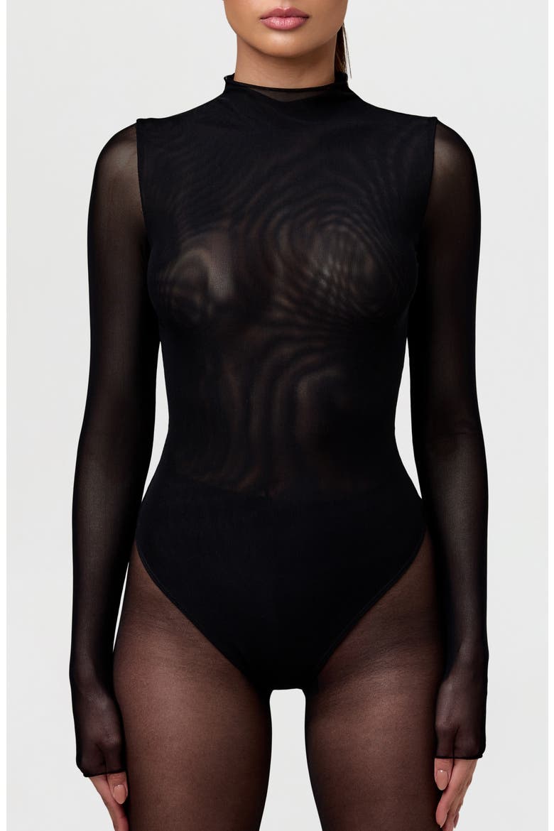 Sheer Stretch Mesh Bodysuit, Main, color, BLACK