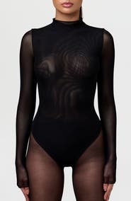 Naked Wardrobe Sheer Stretch Mesh Bodysuit